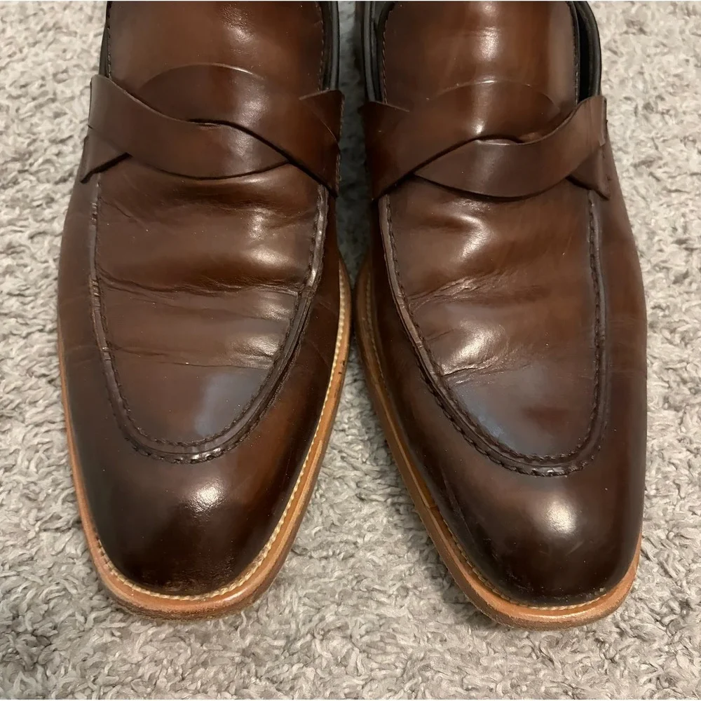 Johnston & Murphy Brown Leather Penny Loafers Handcrafted in Italy SIZE 9